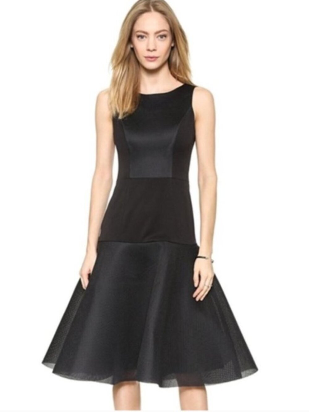 Black Halo Black Sleeveless Midi Fit-and-Flare Dress